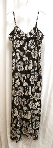 Volcom - Black & Natural "CocoHo" Tropical Print Adjustable Spaghetti Strap, Ruffle Hem Maxi Dress - Size XL (w/ TAGS)