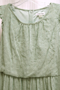 Calvin Klein - Sage Green, Ruffle Cap Sleeve Eyelet Lace Short Dress - Size 6 (w/ TAGS)