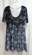 Load image into Gallery viewer, Kimchi Blue - Blue Floral Velvet, Scoop Neck &amp; Low Back Mini Skater Dress - Size L