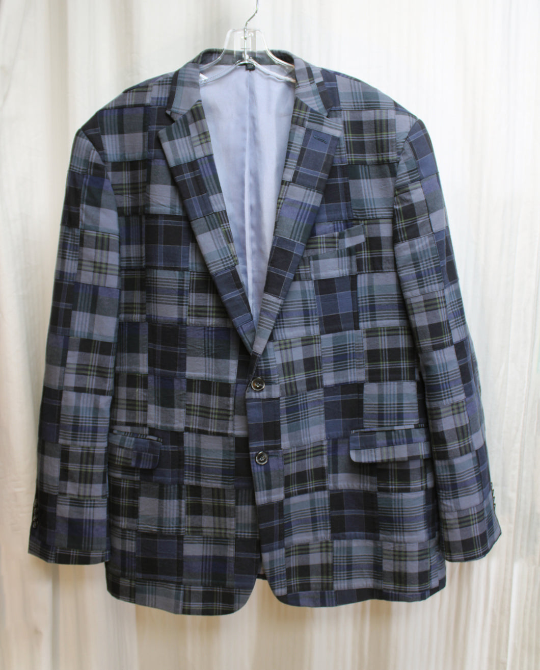 Men's - Jos A. Bank - Patchwork Cotton Plaid/Madras 2 Button Blazer/Sports Coat - See Measurements 20.5