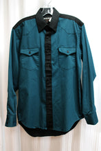 Load image into Gallery viewer, Men&#39;s Vintage - Frontier Series - Dark Teal &amp; Black Color Block Twill Western Shirt  - Size S