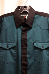 Men's Vintage - Frontier Series - Dark Teal & Black Color Block Twill Western Shirt  - Size S