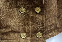 Load image into Gallery viewer, Vintage - Joe Benbasset - Leather Textured Print Lightweight Velour Double Breasted w/ Gold Buttons Cropped Jacket - Size S