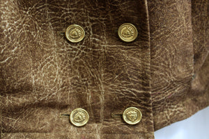 Vintage - Joe Benbasset - Leather Textured Print Lightweight Velour Double Breasted w/ Gold Buttons Cropped Jacket - Size S