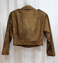 Load image into Gallery viewer, Vintage - Joe Benbasset - Leather Textured Print Lightweight Velour Double Breasted w/ Gold Buttons Cropped Jacket - Size S