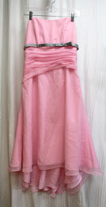 Impression - Pink Strapless Chiffon Cocktail Dress w/ Gray Satin Ribbon & Bow Detail - Size 12