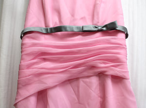 Impression - Pink Strapless Chiffon Cocktail Dress w/ Gray Satin Ribbon & Bow Detail - Size 12