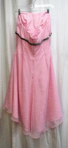 Impression - Pink Strapless Chiffon Cocktail Dress w/ Gray Satin Ribbon & Bow Detail - Size 12