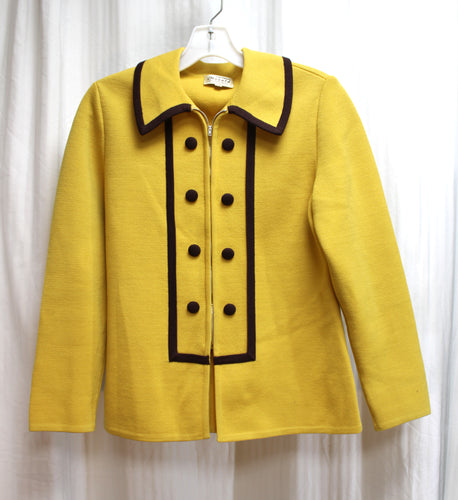 Vintage - Herald - Goldenrod w/ Brown Piping, Zip Front Jacket w/ Decorative (only) Buttons - Size 12 (Vintage, See Measurements)