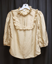 Load image into Gallery viewer, Banana Republic - Lightweight 100% Silk Light Tan Ruffle 1/2 Sleeve Top - Size XS