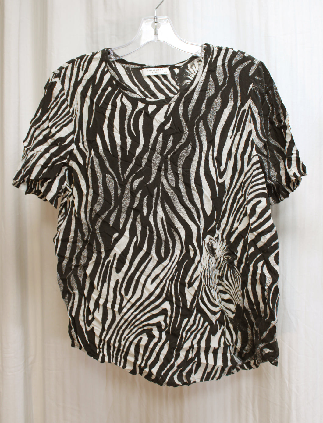 Equipment Femme - 100% Silk, Lightweight Short Sleeve Zebra Print Top - Size M