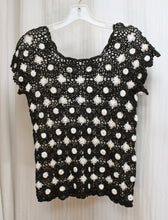 Load image into Gallery viewer, Black &amp; White - Crocheted Lace Short Sleeve Top - Size M (approx)