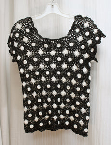 Black & White - Crocheted Lace Short Sleeve Top - Size M (approx)