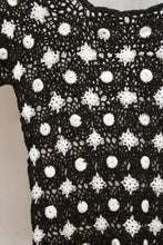 Load image into Gallery viewer, Black &amp; White - Crocheted Lace Short Sleeve Top - Size M (approx)