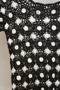 Black & White - Crocheted Lace Short Sleeve Top - Size M (approx)