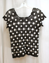 Load image into Gallery viewer, Black &amp; White - Crocheted Lace Short Sleeve Top - Size M (approx)