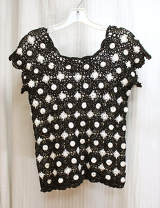 Black & White - Crocheted Lace Short Sleeve Top - Size M (approx)