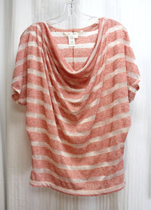 Max Studio - Heathered Red & White Sheer & Semi Sheer Stripe Cowl Neckline Dolman Sleeve Top - Size M