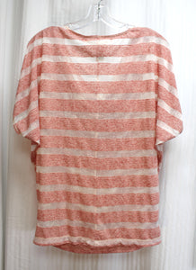 Max Studio - Heathered Red & White Sheer & Semi Sheer Stripe Cowl Neckline Dolman Sleeve Top - Size M