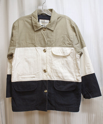 Vintage - Outerwear Essentials - Cotton Twill Tricolor, Taupe, Off White & Navy Sporty Petite Jacket - Size M Petite