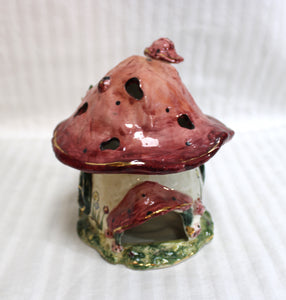 Vintage 2001 -  Whimsical Ceramic Mushroom House Tealight Candle Holder