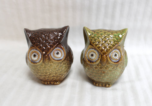 Pair of Vintage Ceramic Glazed Owls