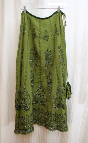 Soft Surroundings - Green Elaborately Embroidered and Crystal Beaded Maxi Skirt - Size M