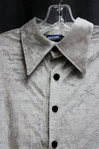 Men's Vintage - Positano, Charles Lapson- Silver w/ Micro Black Polka Dot Velvet Button Up Shirt - Size S