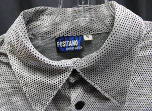 Men's Vintage - Positano, Charles Lapson- Silver w/ Micro Black Polka Dot Velvet Button Up Shirt - Size S