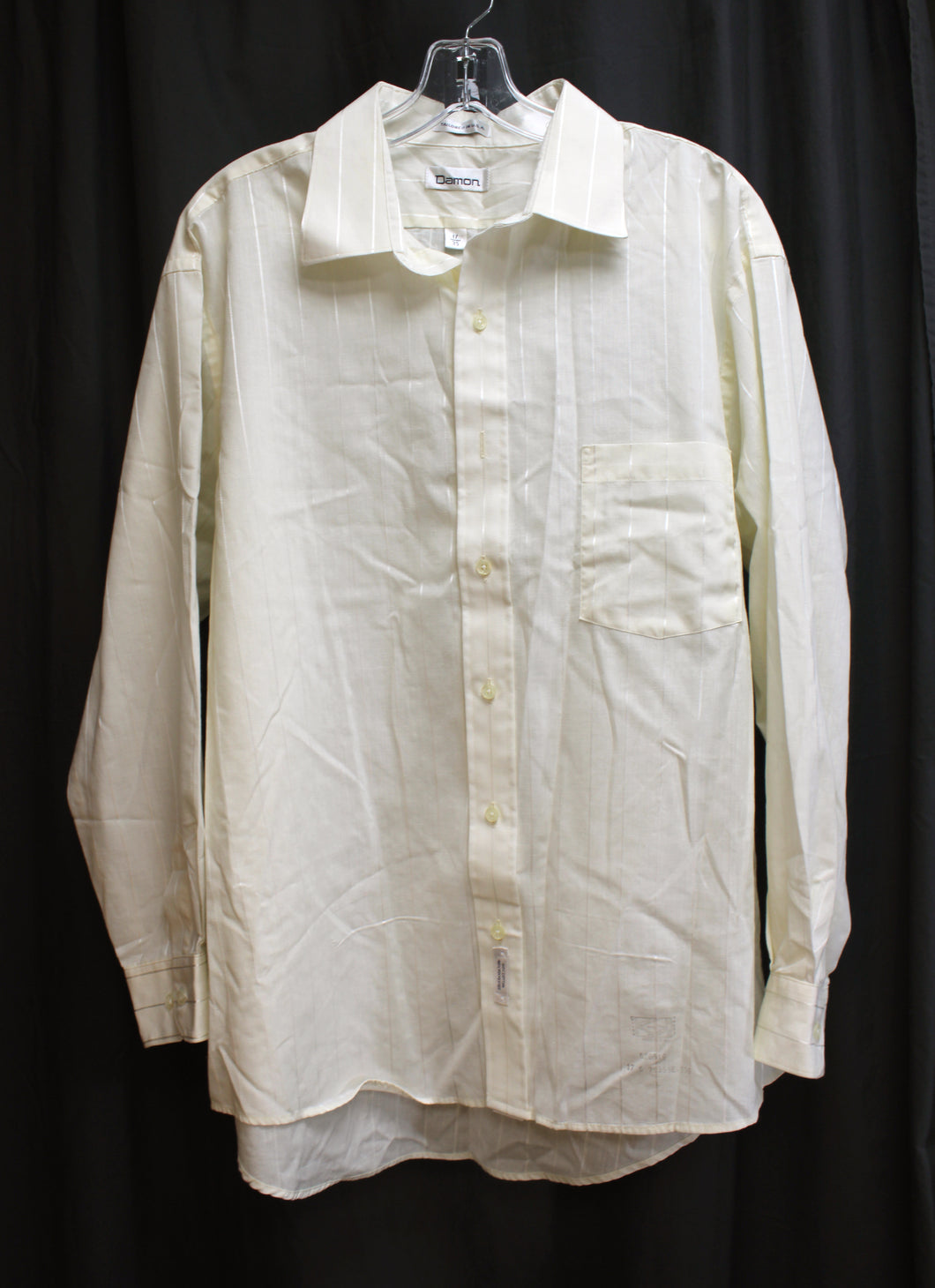 Men's Vintage - Damon - Cream on Cream Pinstripe Button Up Shirt - Size 17/35 (Approx XL)