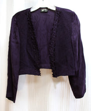 Load image into Gallery viewer, Vintage - Wild Rose Petite - Dark Purple Cropped Light Weight Textured Jacket w/ Embroidered Trim - See Measurements 15&quot; Shoulders