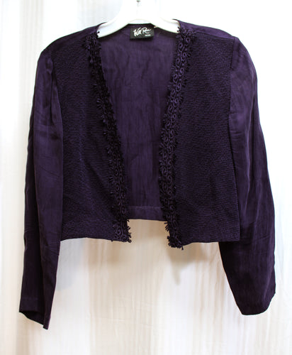Vintage - Wild Rose Petite - Dark Purple Cropped Light Weight Textured Jacket w/ Embroidered Trim - See Measurements 15