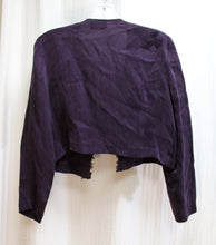 Load image into Gallery viewer, Vintage - Wild Rose Petite - Dark Purple Cropped Light Weight Textured Jacket w/ Embroidered Trim - See Measurements 15&quot; Shoulders