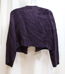 Vintage - Wild Rose Petite - Dark Purple Cropped Light Weight Textured Jacket w/ Embroidered Trim - See Measurements 15" Shoulders