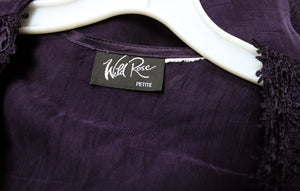 Vintage - Wild Rose Petite - Dark Purple Cropped Light Weight Textured Jacket w/ Embroidered Trim - See Measurements 15" Shoulders