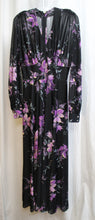 Load image into Gallery viewer, Vintage 1970&#39;s - Black w/ Purple Floral Flowy Maxi Dress - See Measurements 28&quot; Waist