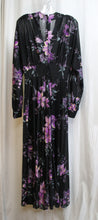 Load image into Gallery viewer, Vintage 1970&#39;s - Black w/ Purple Floral Flowy Maxi Dress - See Measurements 28&quot; Waist