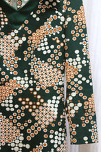 Load image into Gallery viewer, Vintage 60&#39;s/70&#39;s - Green, Cream &amp; Brown Circle Print Midi Dress - See Measurements 29&quot; Waist