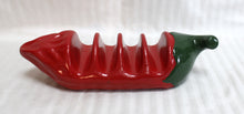 Load image into Gallery viewer, Hand Painted Terra Cotta Chili Pepper Taco Holder Server - 4 Slots