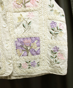 Vintage - Tantrums - Adorable Cotton/Linen Patchwork Embroidered & Applique Floral Vest - Size Petite Small