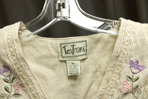 Vintage - Tantrums - Adorable Cotton/Linen Patchwork Embroidered & Applique Floral Vest - Size Petite Small