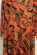 Load image into Gallery viewer, Vintage 70&#39;s - Long Sleeve, V-Neck Burnt Orange Bohemian Folk Print Paisley Maxi Dress - See Measurements 30.5&quot; Waist