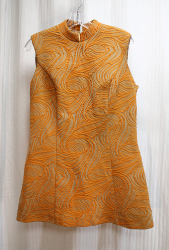 Vintage 60's/70's - Orange & Taupe Sleeveless Raised Texture Print Tunic - See Measurements 32