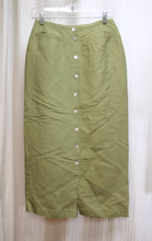 Load image into Gallery viewer, Emma James (Liz Claiborne) -Khaki Green,  Linen Blend Shell Button Front Skirt - Size 6 PETITE