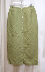 Emma James (Liz Claiborne) -Khaki Green,  Linen Blend Shell Button Front Skirt - Size 6 PETITE