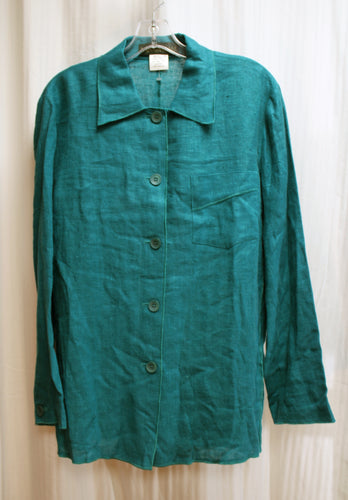 Harve Benard by Benard Holtzman - Teal Linen, Button Front Jacket/Shacket - Size 14