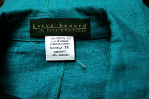 Harve Benard by Benard Holtzman - Teal Linen, Button Front Jacket/Shacket - Size 14