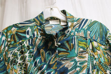 Load image into Gallery viewer, Zenergy by Chico&#39;s - Lightweight Blues, Greens &amp; Browns Botanical Tropical Print Zip Front Jacket - Size 2 (Chico&#39;s Sizing = L/12)