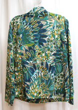 Load image into Gallery viewer, Zenergy by Chico&#39;s - Lightweight Blues, Greens &amp; Browns Botanical Tropical Print Zip Front Jacket - Size 2 (Chico&#39;s Sizing = L/12)