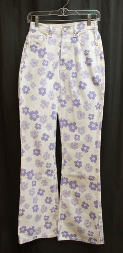 Pacsun - White w/ Periwinkle Flowers, Highrise Denim Jeans - Size 26